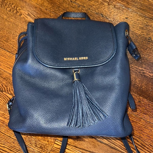 Michael Kors Leather Navy Backpack- Medium Size - Picture 1 of 5